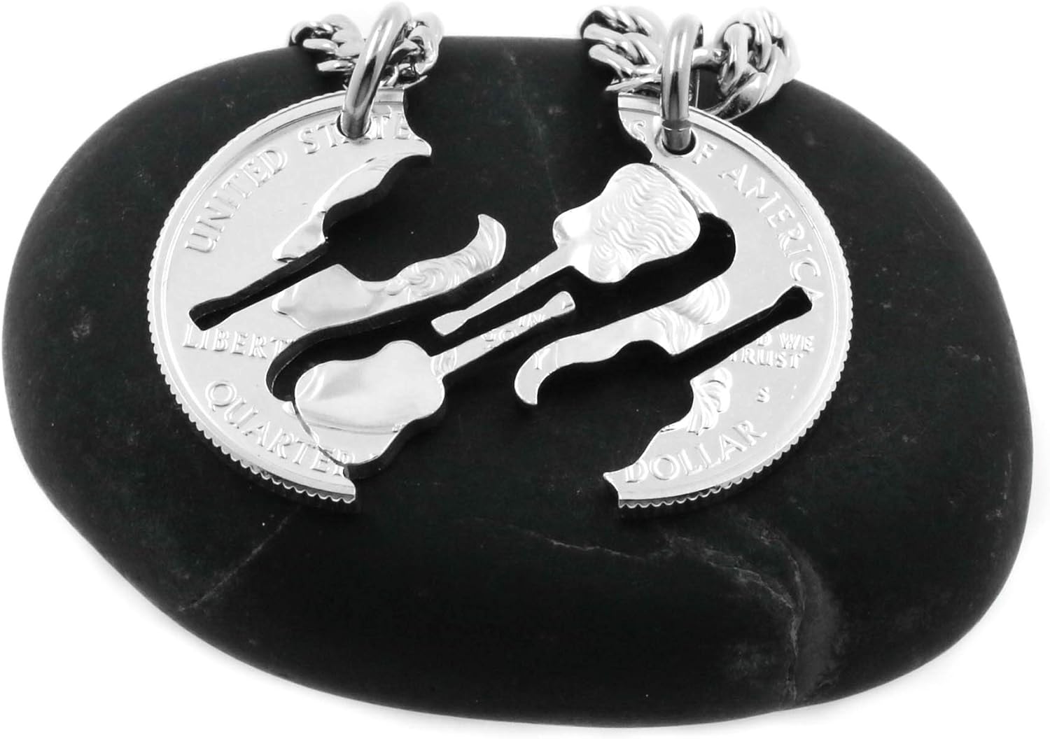 Acoustic Guitars, Best Friends and Couples Necklace Set, Guitar Jewelry, By NameCoins