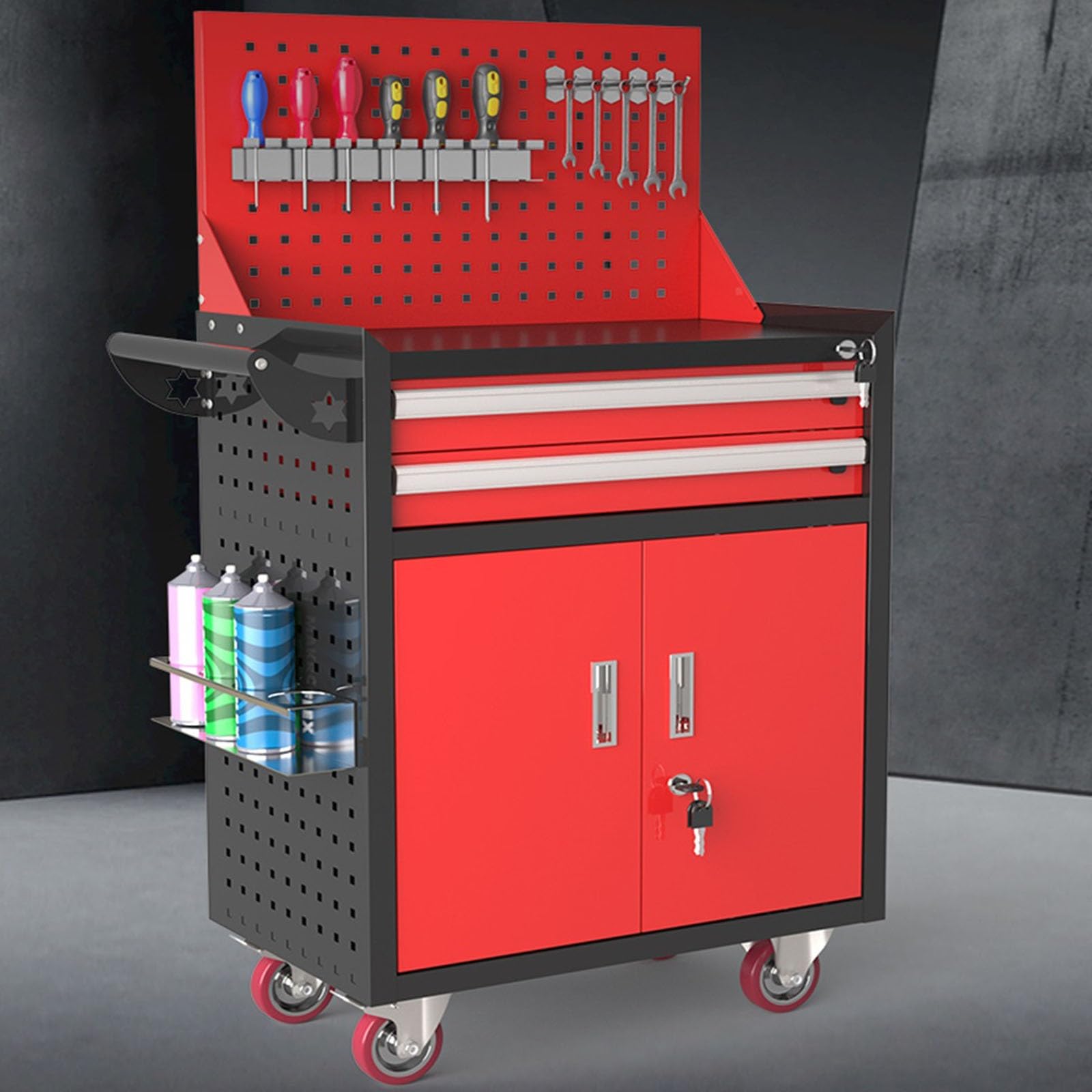 Organizzatore Cassetta portautensili con ruote, armadietto 5 cassetti(Red)