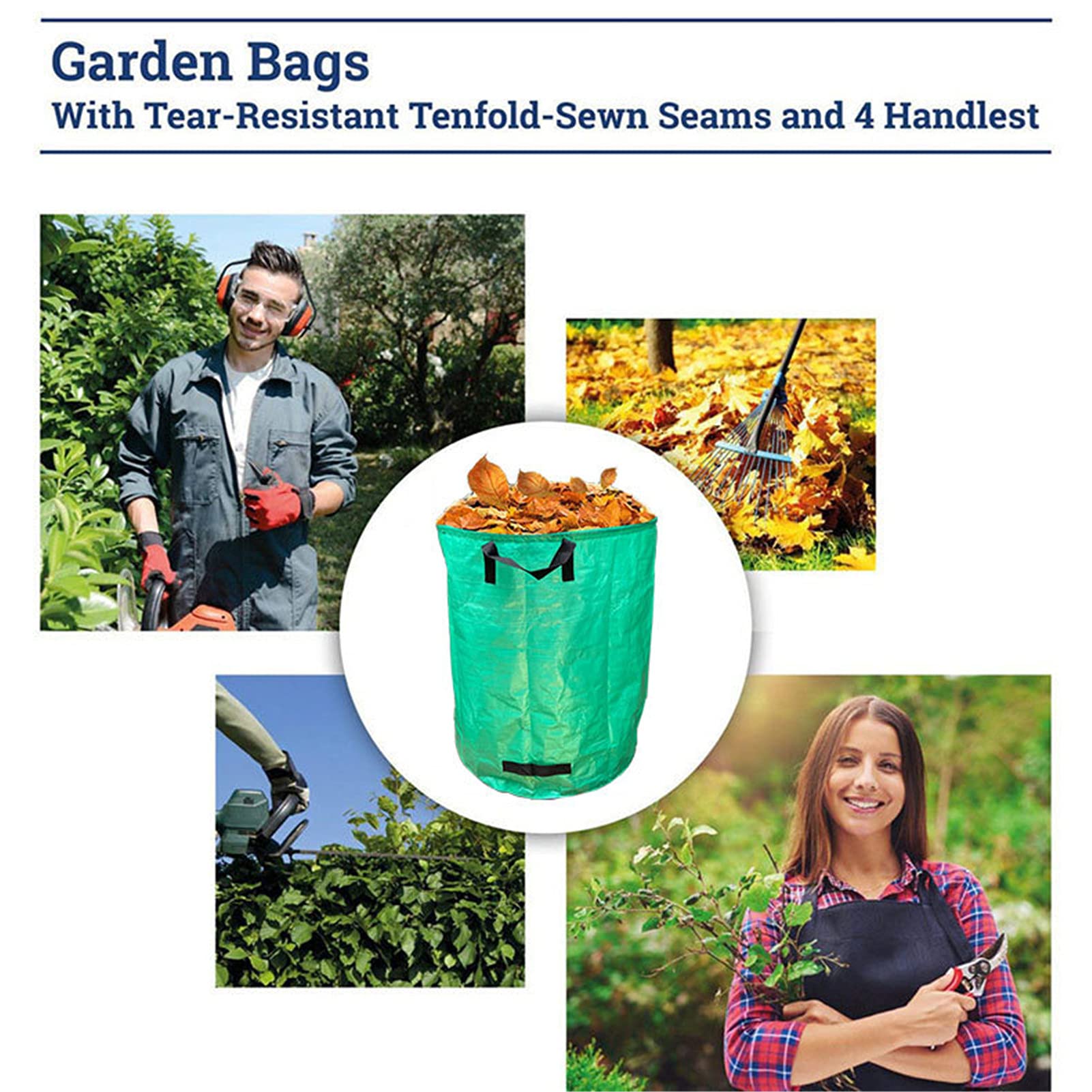 Sac De Jardin Réutilisable, Sacs À Déchets De Jardin Robustes 120L,Sacs À Ordures Étanches avec Poignées,pour Les Feuilles, l'herbe Coupée Et Les Mauvaises Herbes,Vert,3PCS