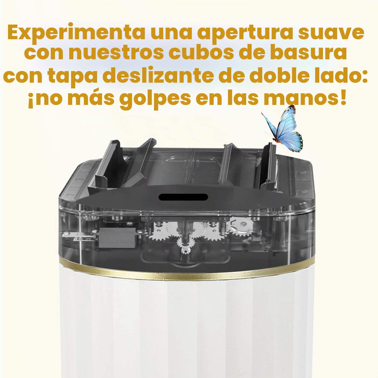 ELPHECO Bote de basura de baño con tapa, mariposa, sensor de movimiento, decoración de baño, papelera automática, accesorios de baño, cocina, sala de estar, oficina, oro blanco