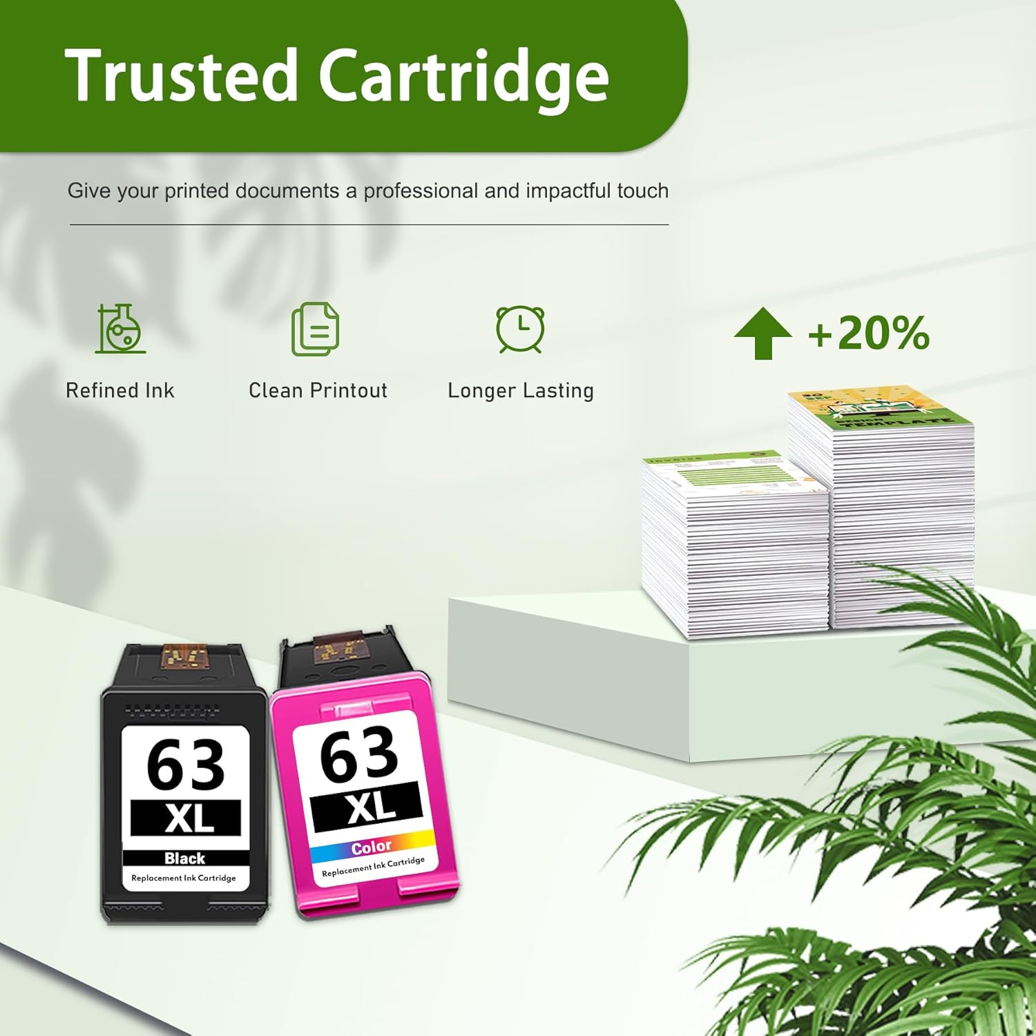 63XL Ink Cartridge Replacement for HP Ink 63 63XL for OfficeJet 3830 4650 4652 4655 5255 5258 Envy 4520 4512 DeskJet 3630 3632 Printer Black Color 63 Ink Cartridge Combo Pack (2 Pack)