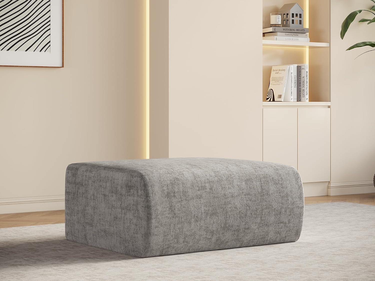 EASE MOOSE Ottoman for Boneless Oversized Sectional Cloud Couch, Single Ottoman for Boneless Cloud Sofa, Light Grey