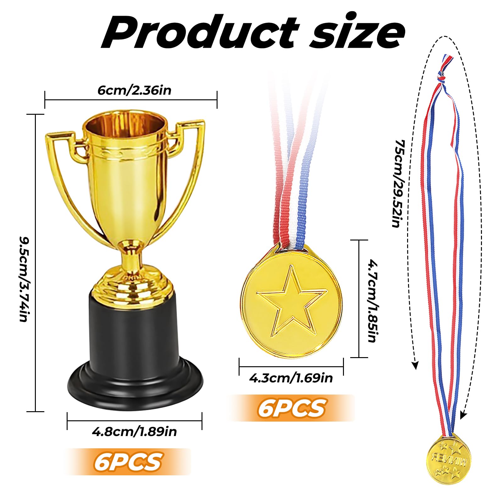 Médailles Mini Trophées Plastique 6 Pièces pour Fête Anniversaire Enfants Sport Scolaire Cadeaux Récompenses