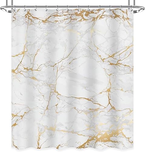 Miniatura 2 de Ufeela Cortina de ducha de mármol blanco y dorado de 60 pulgadas de ancho x 72 pulgadas de largo, abstracto, moderno, elegante, gris dorado, líneas