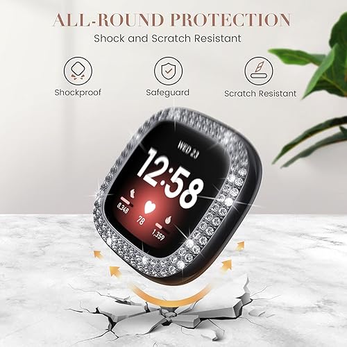Miniatura 2 de Goton Compatible con Fitbit Versa 3 Band, pulsera de repuesto de diamantes brillantes para mujer y funda protectora de parachoques compatible con
