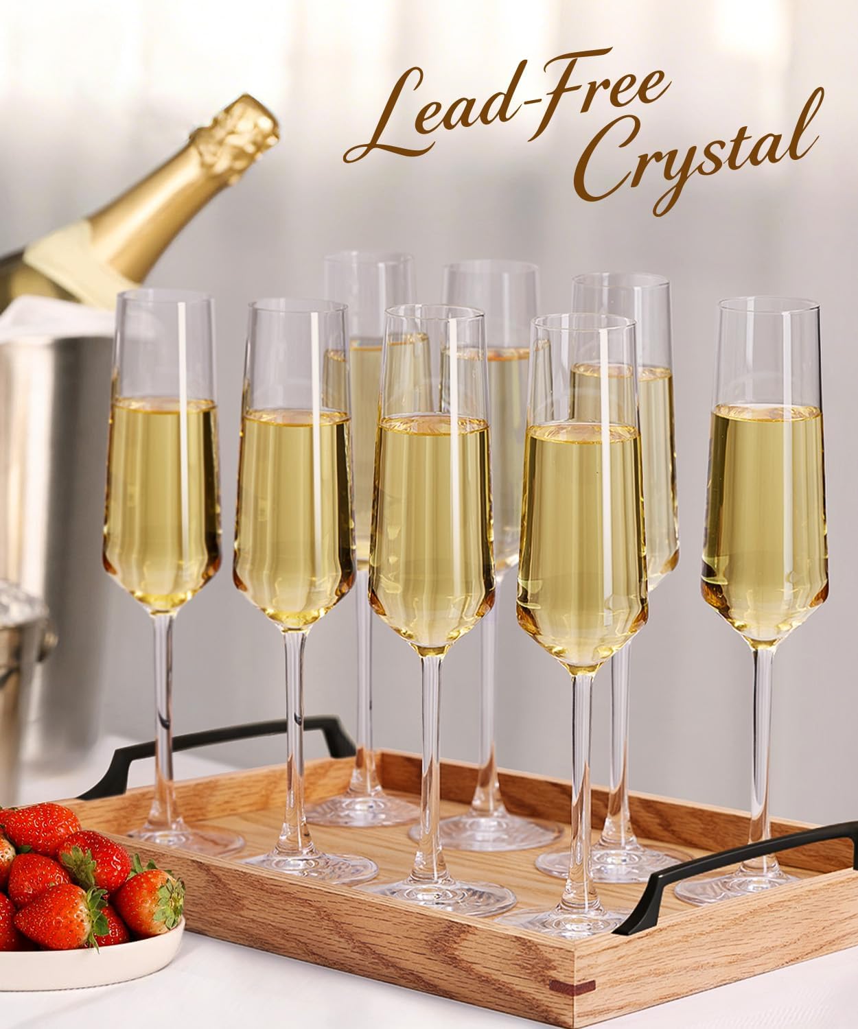 OJA Champagne Flutes Glass Set of 8, Crystal 7oz Champagne Glasses for Prosecco,Sparkling Wine, Mimosa, Ideal for Weddings, Anniversaries, Birthday, Christmas