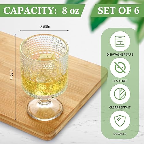 Miniatura 2 de Tioncy Copas de bebidas heladas Hobnail vintage de 8 onzas, copas mixtas de hobnail para vino, refrescos, jugos, cenas, bares, restaurantes (6