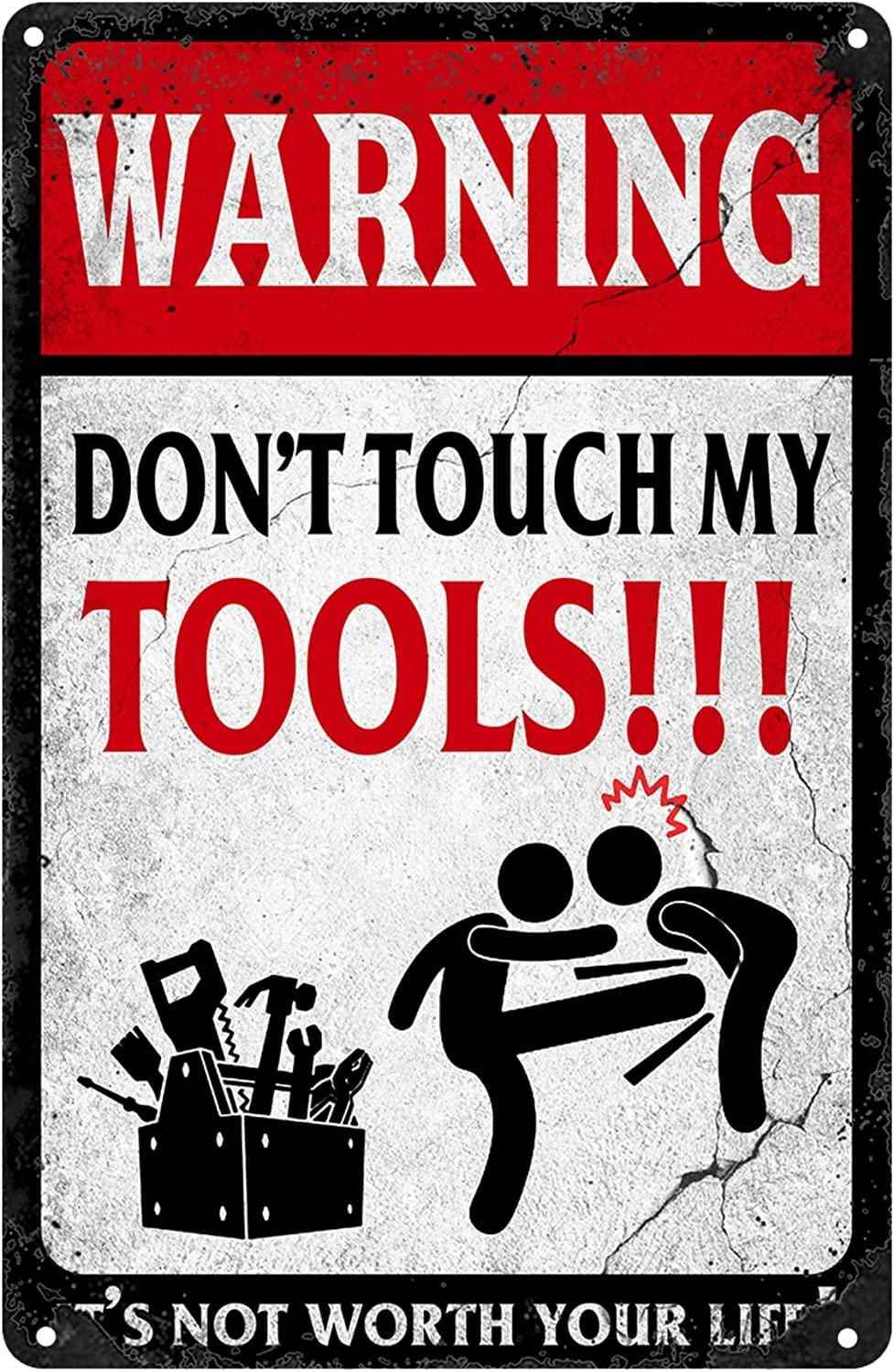 GLOBLELAND Panneau D'avertissement En Métal 20,3 X 30,5 Cm « Don't Touch My Tools » - Plaque Murale Vintage Pour Garage, Atelier, Grotte D'homme, Bureau, Maison, Abri De Jardin