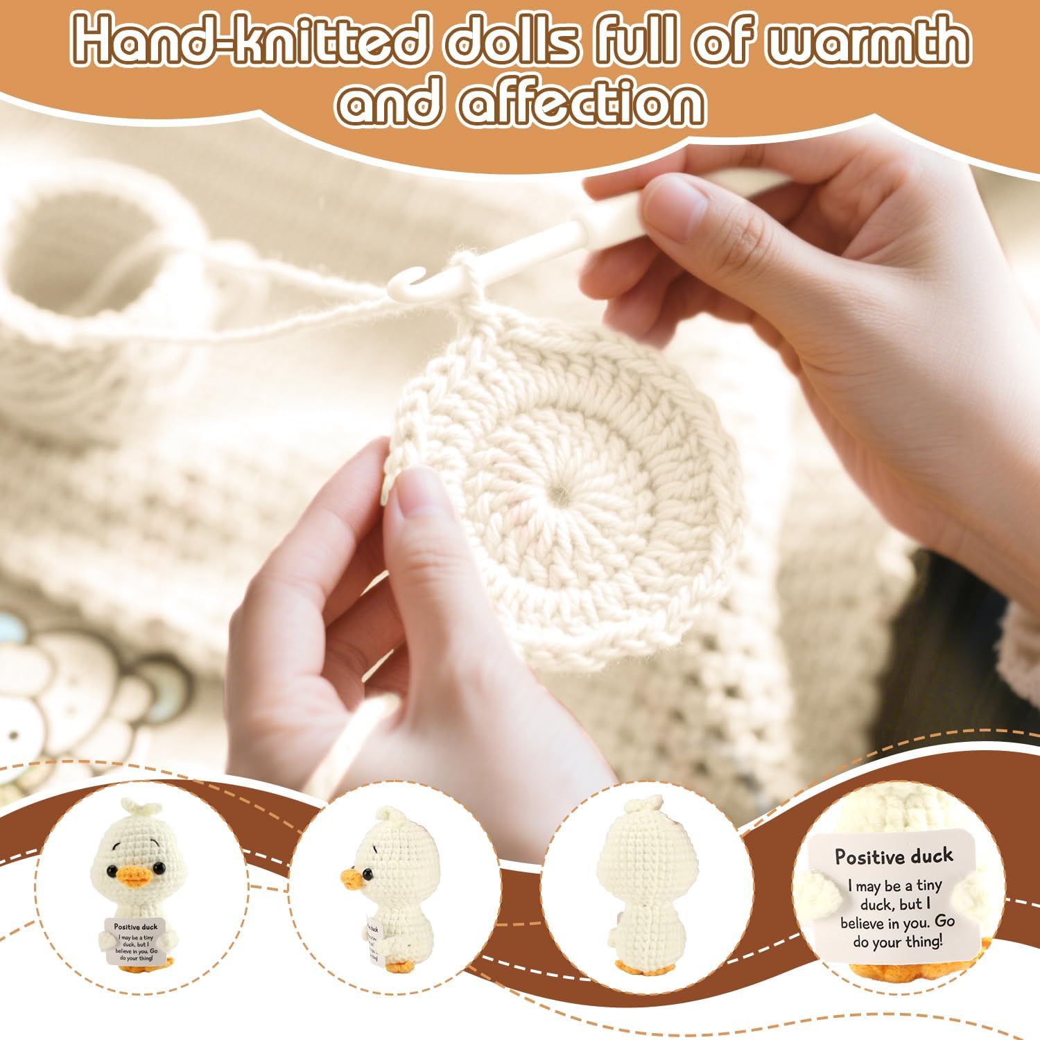 Positive Animal Crochet Dolls Cute Duck Decor Gift for Women Graduation Gift Handmade Emotional Inspirational Decoration - Image 3