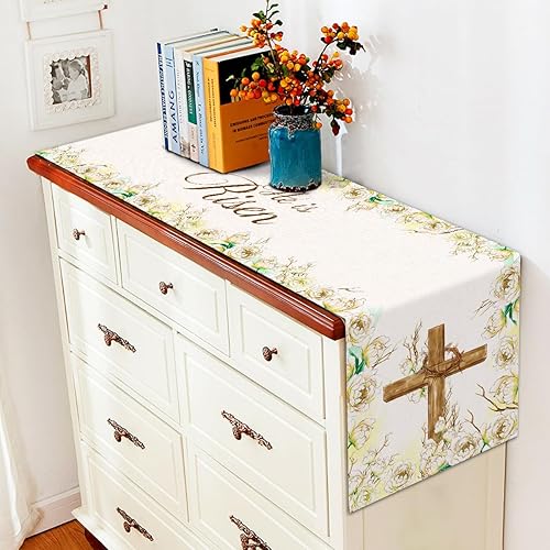Miniatura 5 de Vohado Camino de mesa con cruz cristiana, resurrección, decoración de Pascua, primavera, floral, comedor, hogar, cocina, decoración de mesa