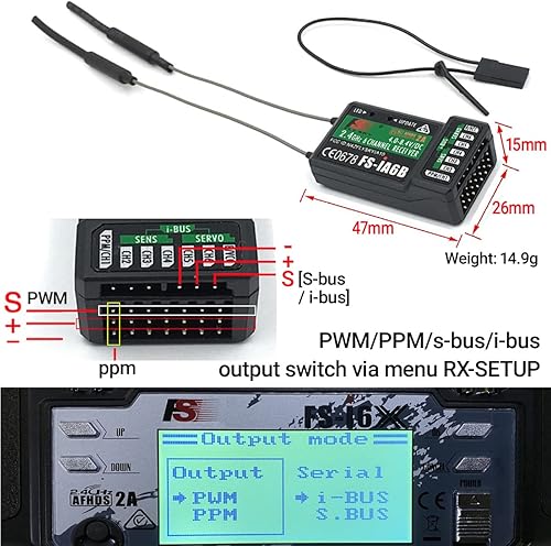 Miniatura 4 de DTXMX Receptor Flysky FS-iA6B 2.4G AFHDS 2A 6 canales Soporte PWM/PPM/i-Bus Salida Compatible Flysky FS-i6 FS-i6X FS-i6S e i10 Transmisor de radio RC