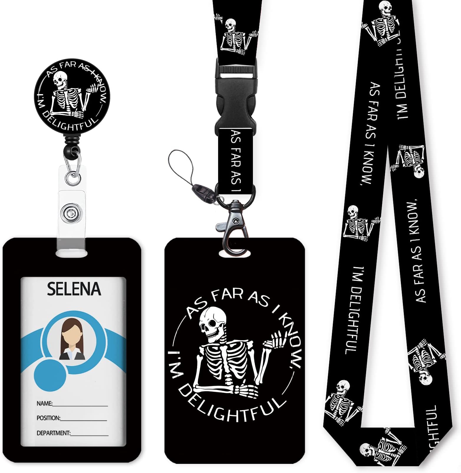 ID Badge Holder with Breakaway Lanyard, Lanyards for ID Badges Name Tags ID Card Holder, Cute Badge Reel Badge Clip Retractable, Women Teacher Nurse Office Gift, Funny Xray Skeleton Skull Design