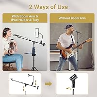 Vista 6 de TONOR Microphone Stand with Tablet Holder, Tripod Boom Arm for Floor, Adjustable Height and Angle, Heavy Duty Stand with Carrying Bag, Smartphone
