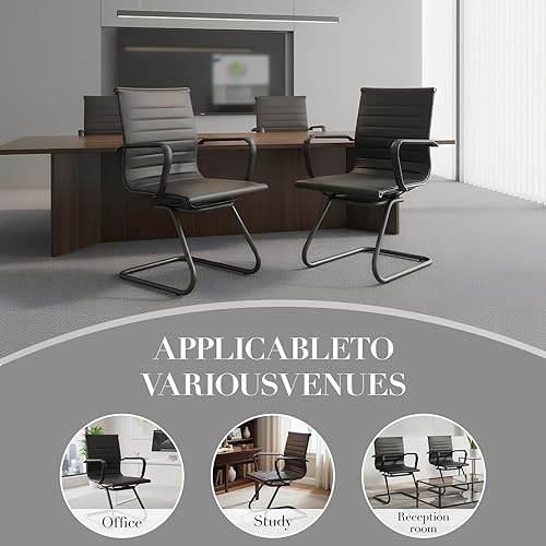 Miniatura 5 de CIMOTA Sillas de cuero para sala de espera, sillas de recepción con respaldo medio y base de trineo para reuniónpacientesala de conferencias, color