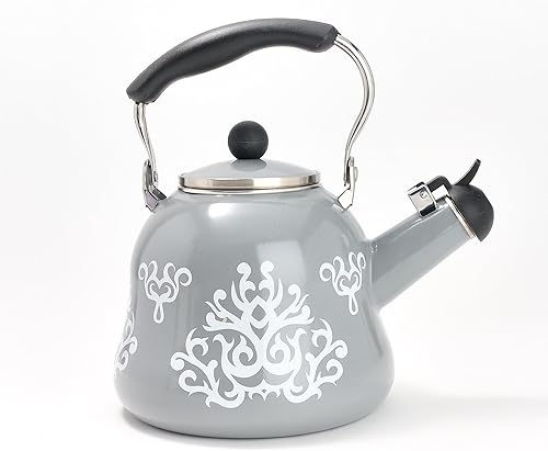 Temp-tations - Tetera esmaltada en acero de 2,3 cuartos de galón modelo K85319 (damasco gris)