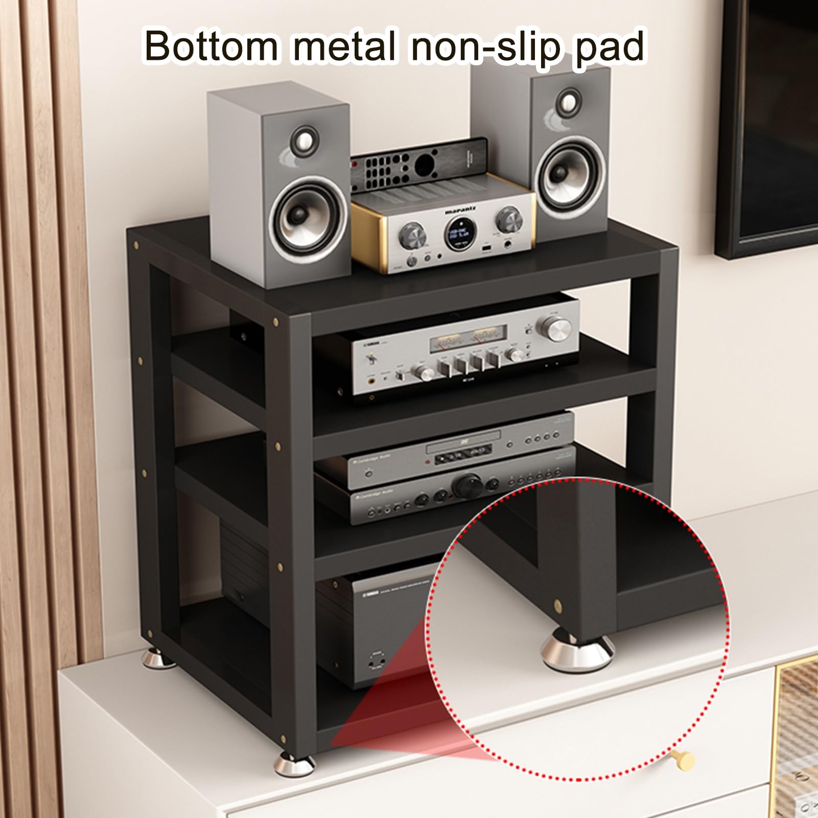 Generico Supporto per Rack Audio HiFi, Supporto multimediale a 2/3/4 Livelli per componenti AV, mobiletto per Giradischi con Piedini ammortizzanti, Nero, 15,7x13,7x13,9 Pollici - Perfetto per l'insta