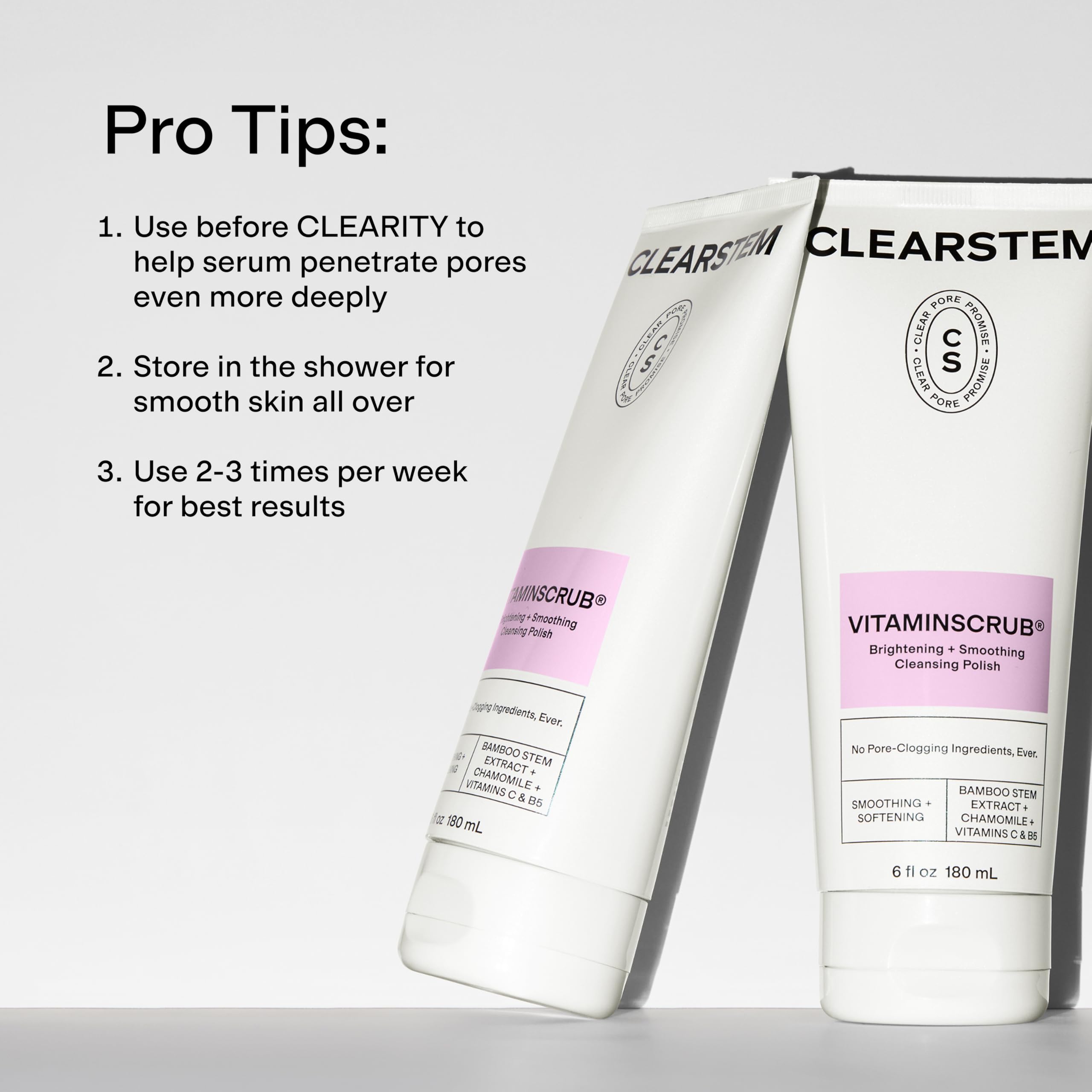 CLEARSTEM VITAMINSCRUB - Limpiador exfoliante con antioxidantes, gel limpiador para cara y cuerpo, vitamina C
