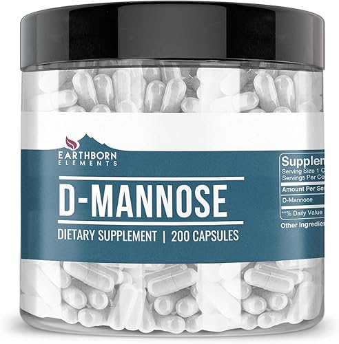 Earthborn Elements D-manosa 200 cápsulas, pura y sin diluir, sin aditivos