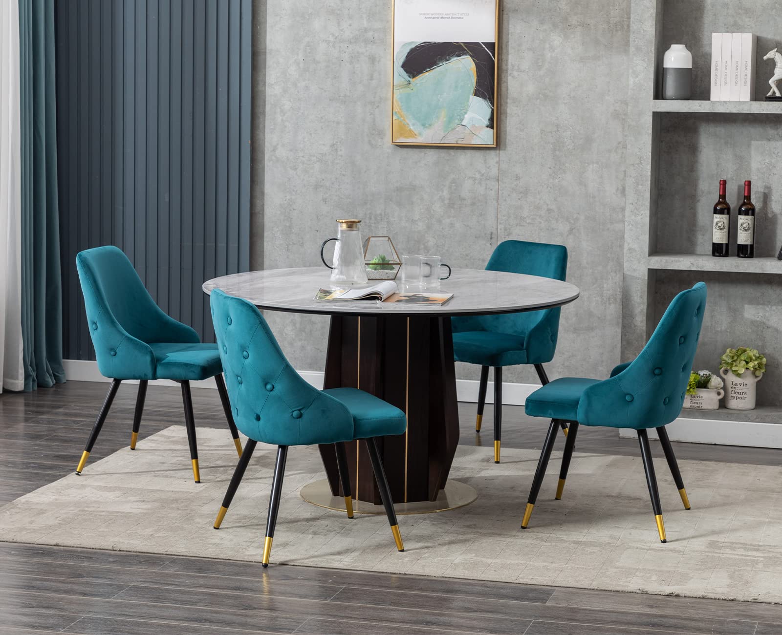 chairus 2X Sillas de Comedor Terciopelo Sillas Modernas de Cocina con Patas de Metal, Sillas Ocio del Diseño Botones para Salón/Restaurante, Teal