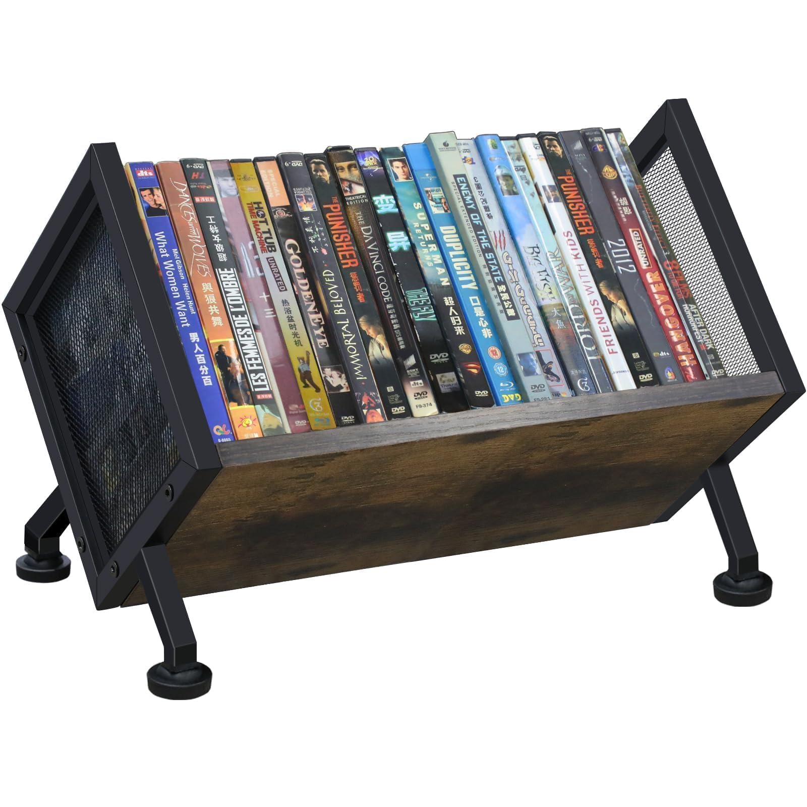 Scaffale per DVD con base a piede, 40 x 28 x 28 cm, per scrivania o armadio, organizer per CD, può contenere fino a 23 DVD o 36CD