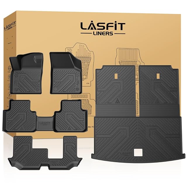 LASFIT Floor Mats for Volkswagen VW Atlas 2019-2026 7 Seats Bench Seating All Weather TPE Custom Fit 3