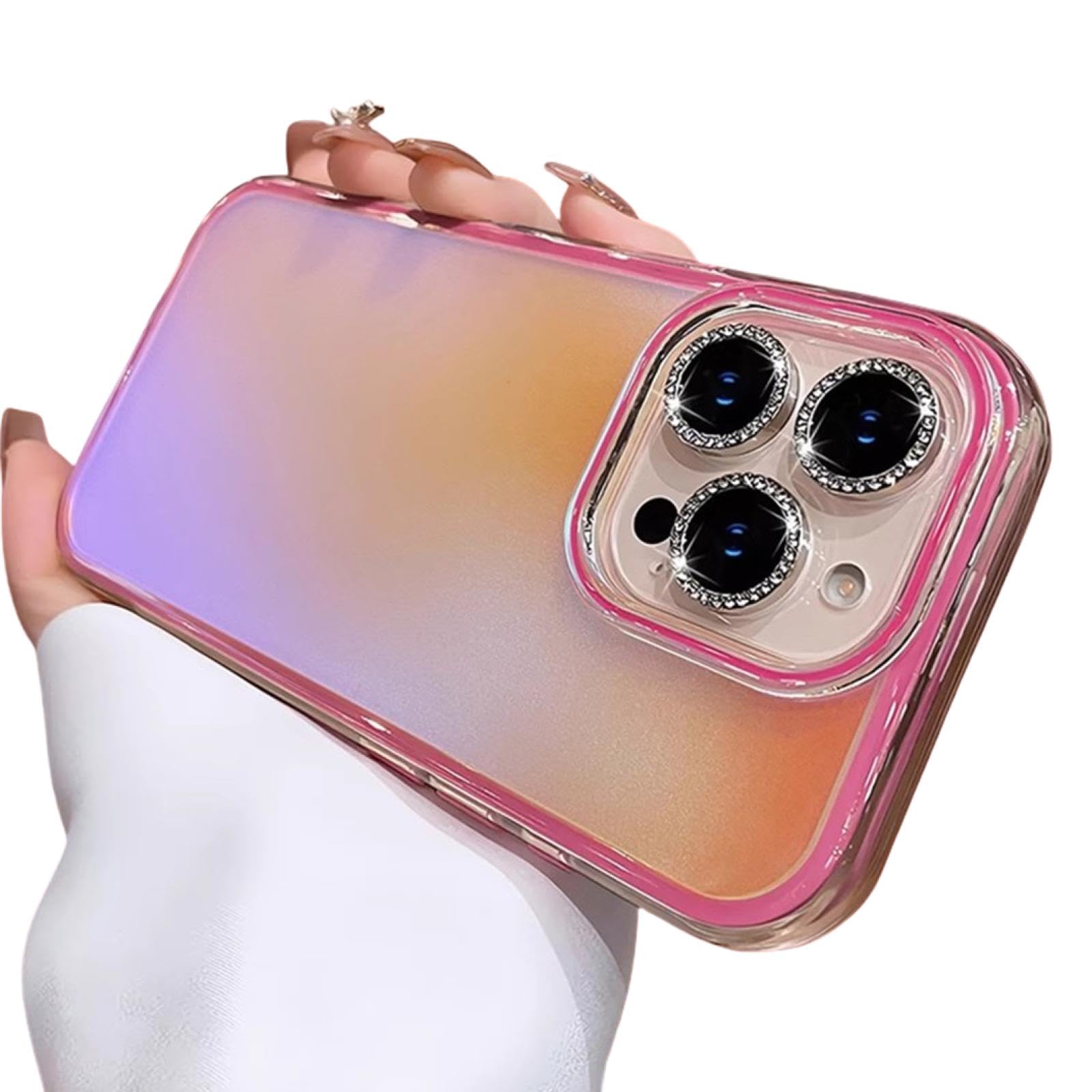Coque iPhone 15 effet dégradé laser Aurora transparent avec paillettes antichoc rose