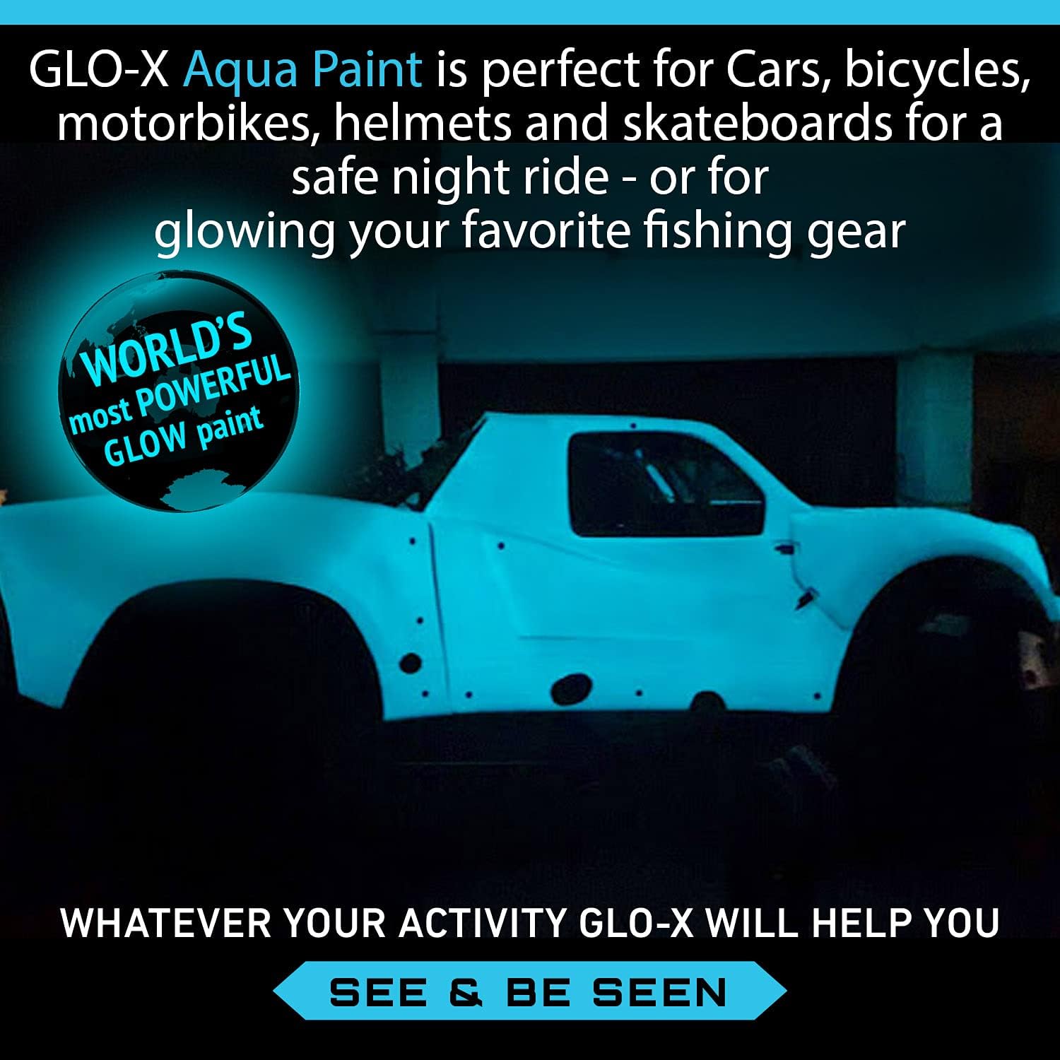 Glow in the Dark Acrylic Paint – UV Reactive Fluorescent Paint for Outdoor & Indoor Walls, Crafts, Halloween Decorations – Blue 34 fl oz (1 Litre)