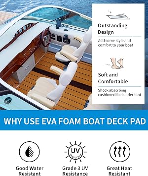 OCEANBROAD Boat Flooring EVA Foam Self-Adhesive Faux Teak Marine Decking | Double-layer, Premium 6 mm Thick Eva Foam, Multiple Sizes and Colors, Easy to Install, For aluminum/fiberglass surfaces, etc