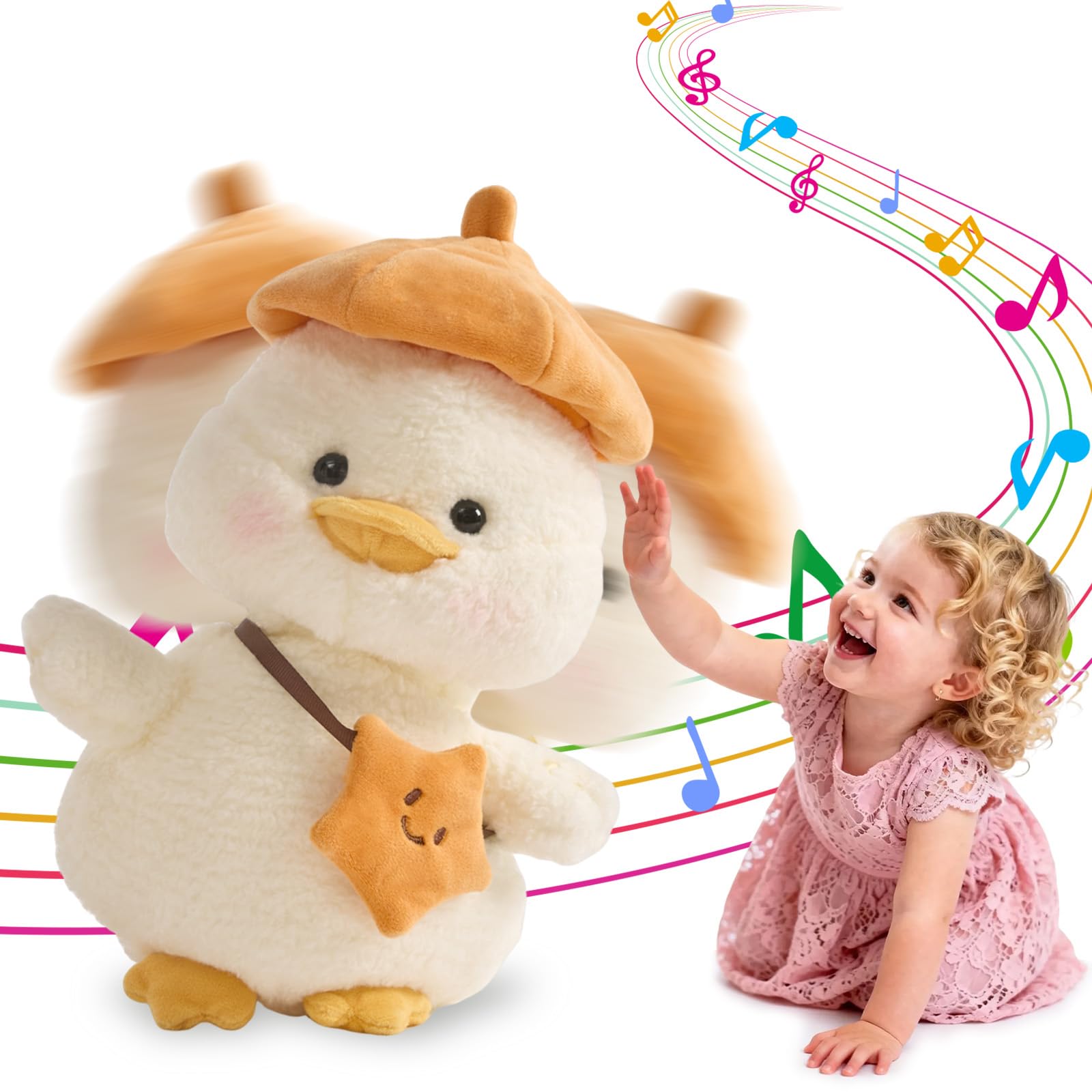 Plush Interactive Talking Duck Toy for Baby Toddler, Boys Girls Gifts Singing Mimicking Recording Repeating What You Say,Head Sway Duck with 8 English Songs for Toddlers 1-3 Years Old