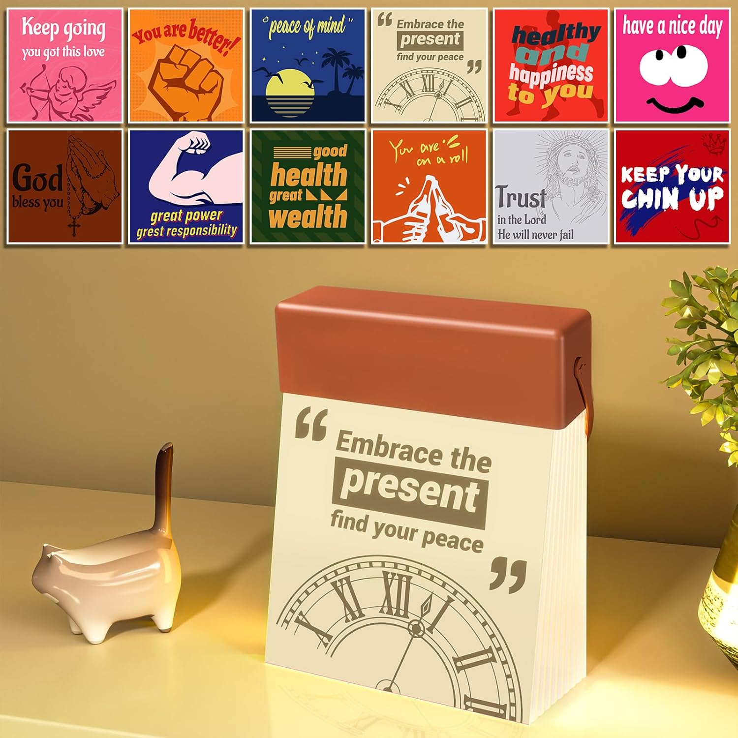 LED Squishy Night Light, with 12 Motivational Cards, 2 Levels Dimmable Cute Lights for Bedroom, Rechargeable Touch Lamp, Dorm Decor, Easter Gifts for Teenager