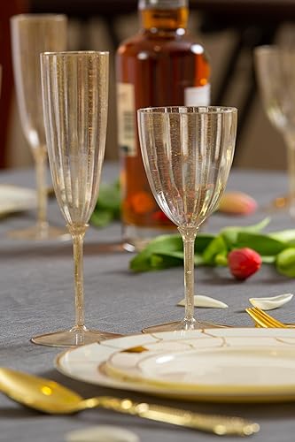 Miniatura 6 de Posh Setting Copas de vino de plástico dorado con purpurina de 7 onzas, vasos desechables de plástico duro, tazas con tallo para tostar, bodas,