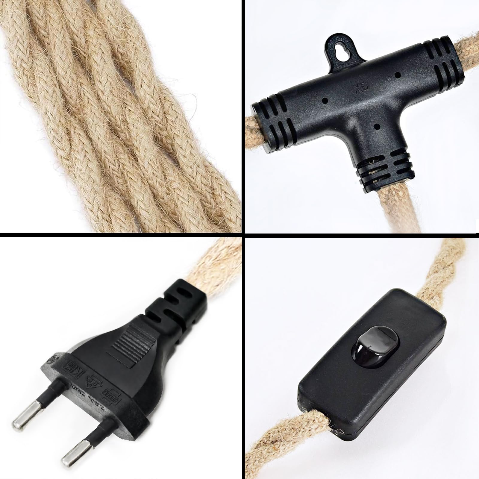Hanfseil Pendelleuchte 2 Flammig, Lampenschirm Hängelampe mit Stecker