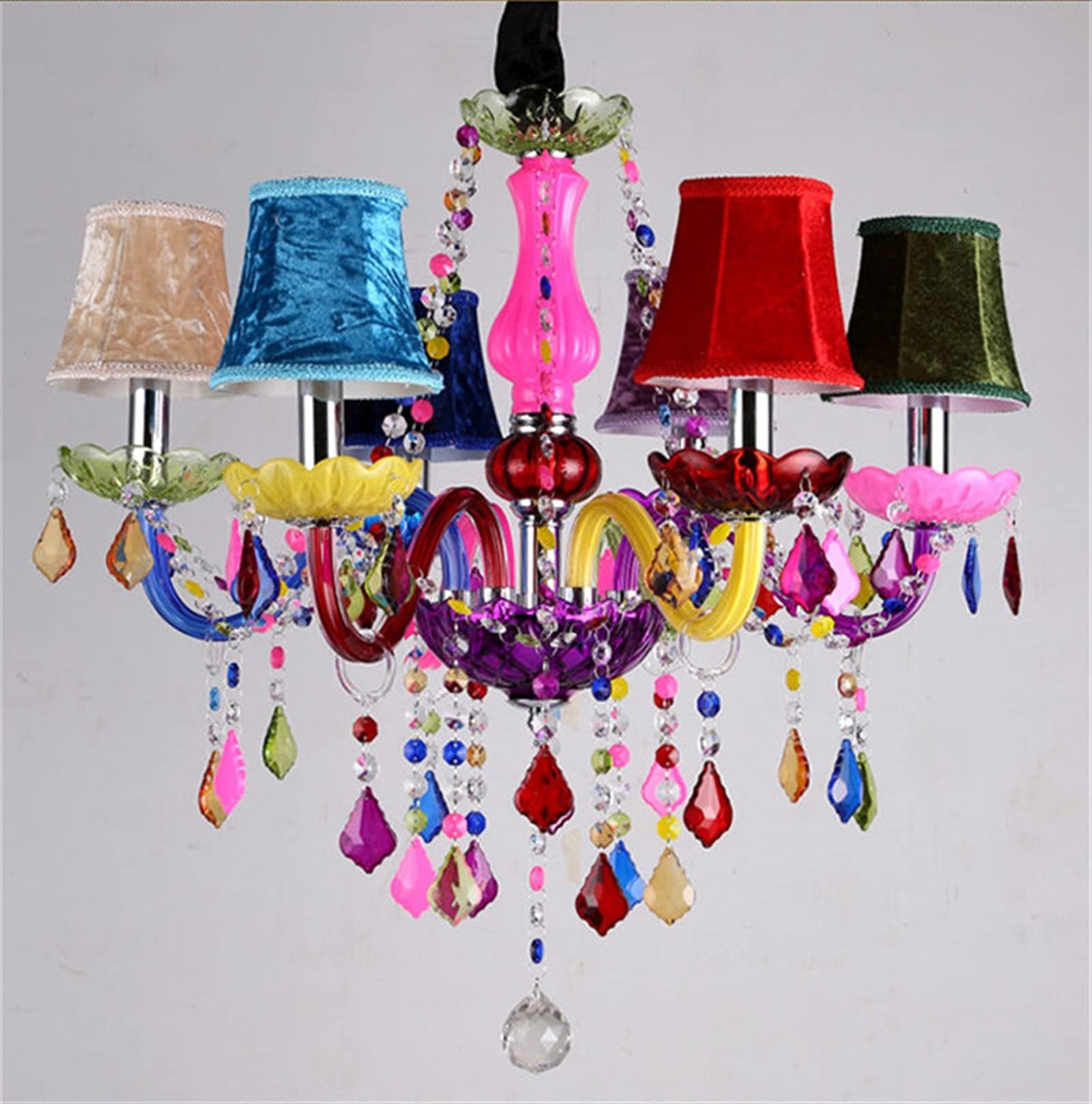Daoke Chandelier, Crystal Chandelier Lights Colorful Modern Lustre Crystal Chandelier Romantic Crystal Chandelier Modern Kitchen Chandelier Lighting Chandelier (Color : 6 Lights with Hat)