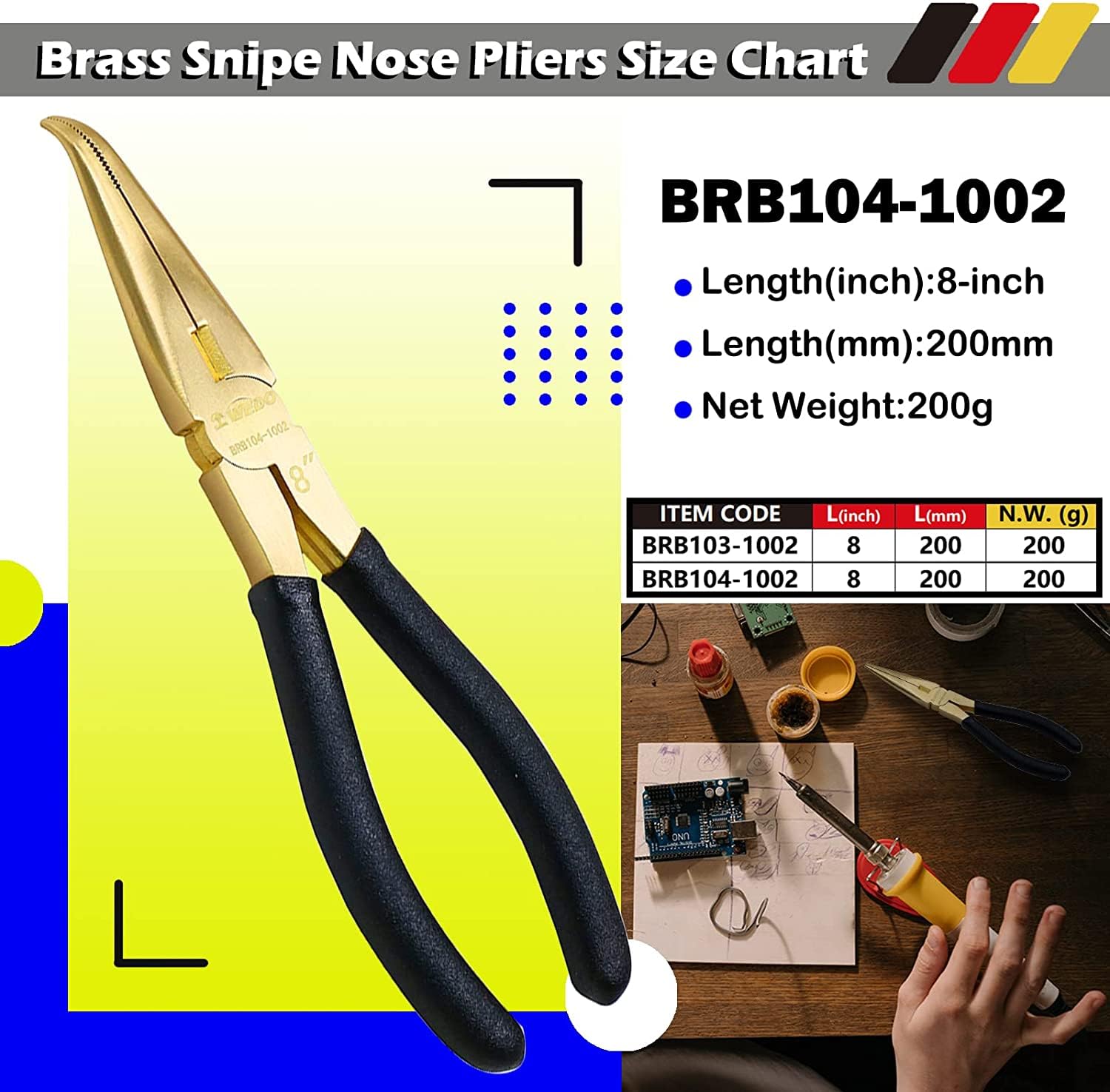 WEDO Brass Bent Needle Nose Pliers 200mm(8") - Image 2