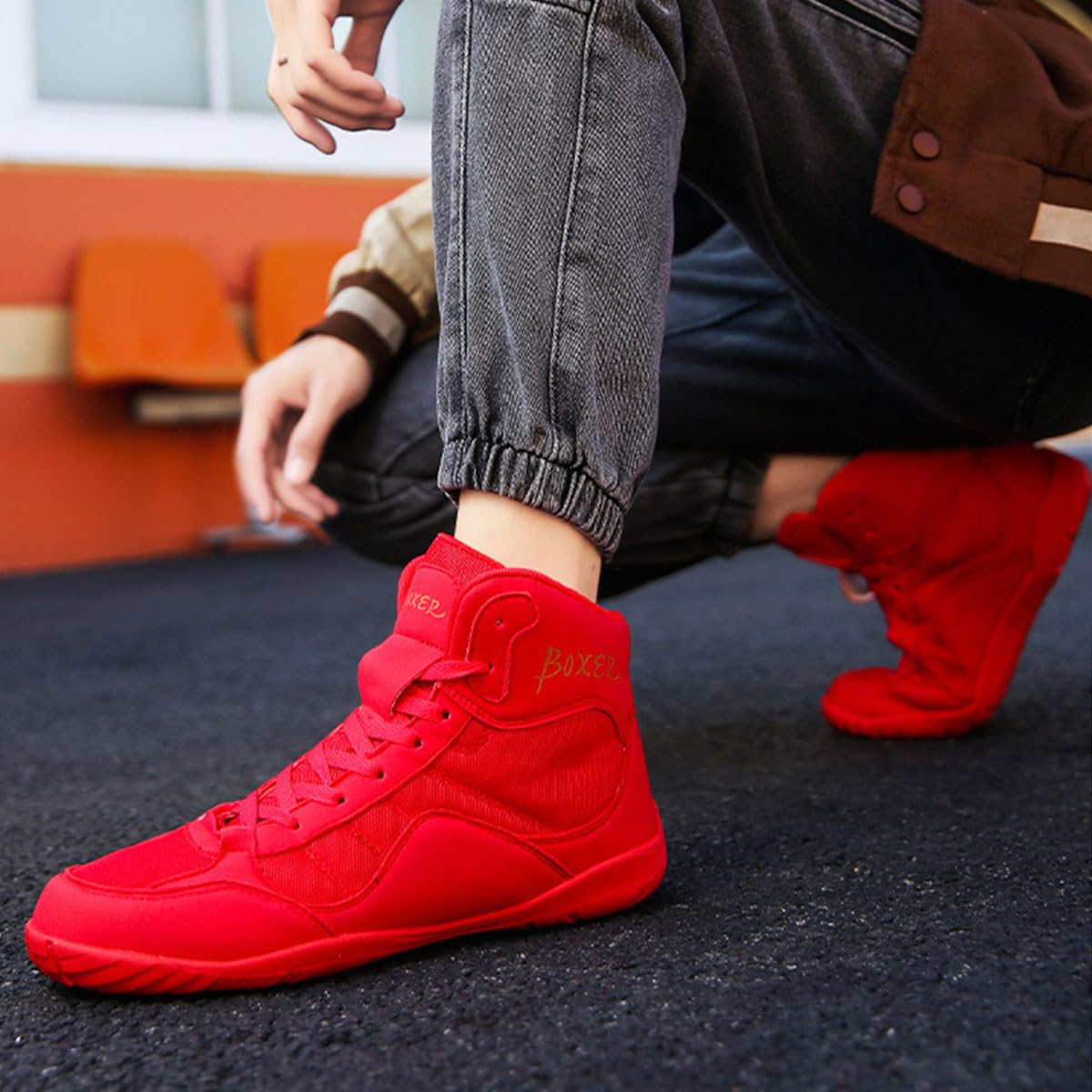 Scarpe da Boxe Uomo Donna Stivaletti da Wrestling Antiscivolo Traspirante per Arti Marziali, Atletica, Fitness, Bodybuilding