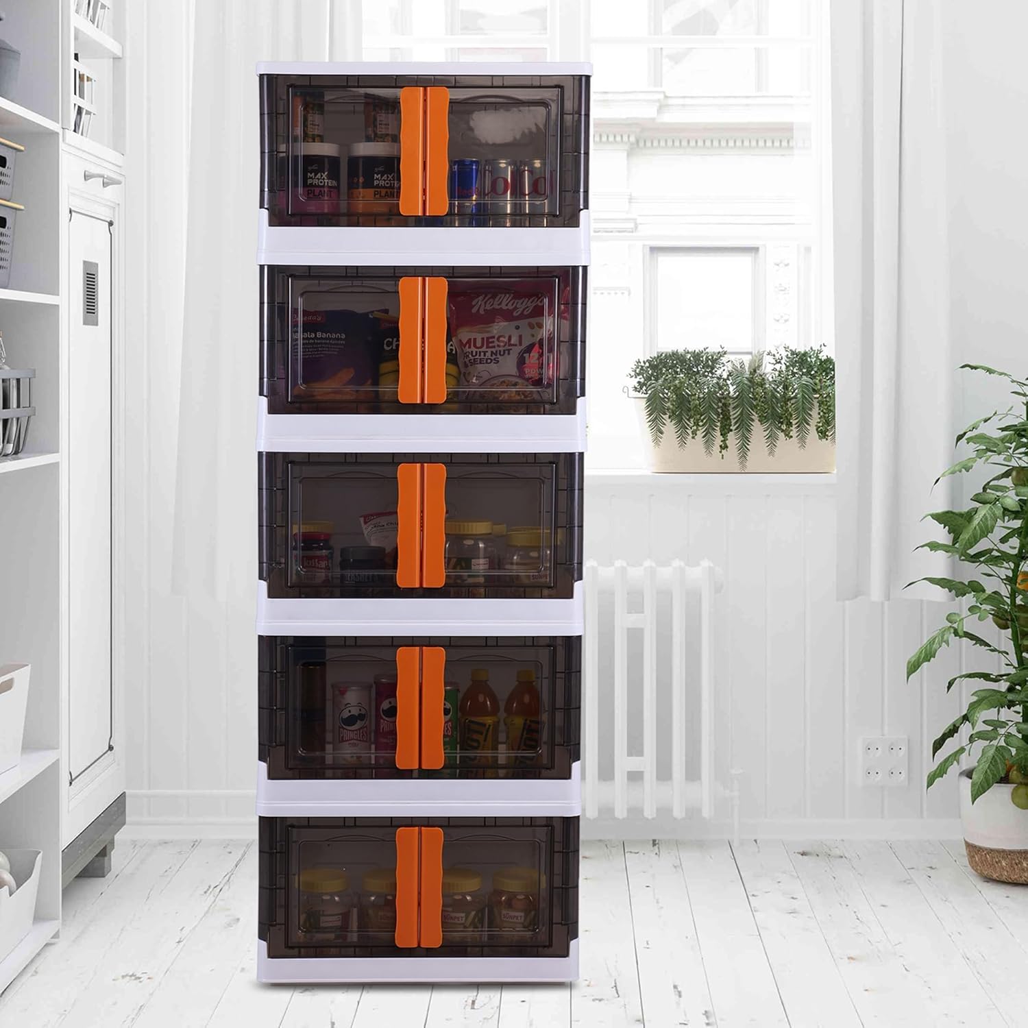 JD FRESH 5 Unit Transparent Plastic Cupboard for Storage/Wardrobe Clothes Organizer for Bedroom/Kitchen/Plastic Wardrobe Cabinet for Storage/Almirah for Clothes Storage Cabinet Rack (Transparent)