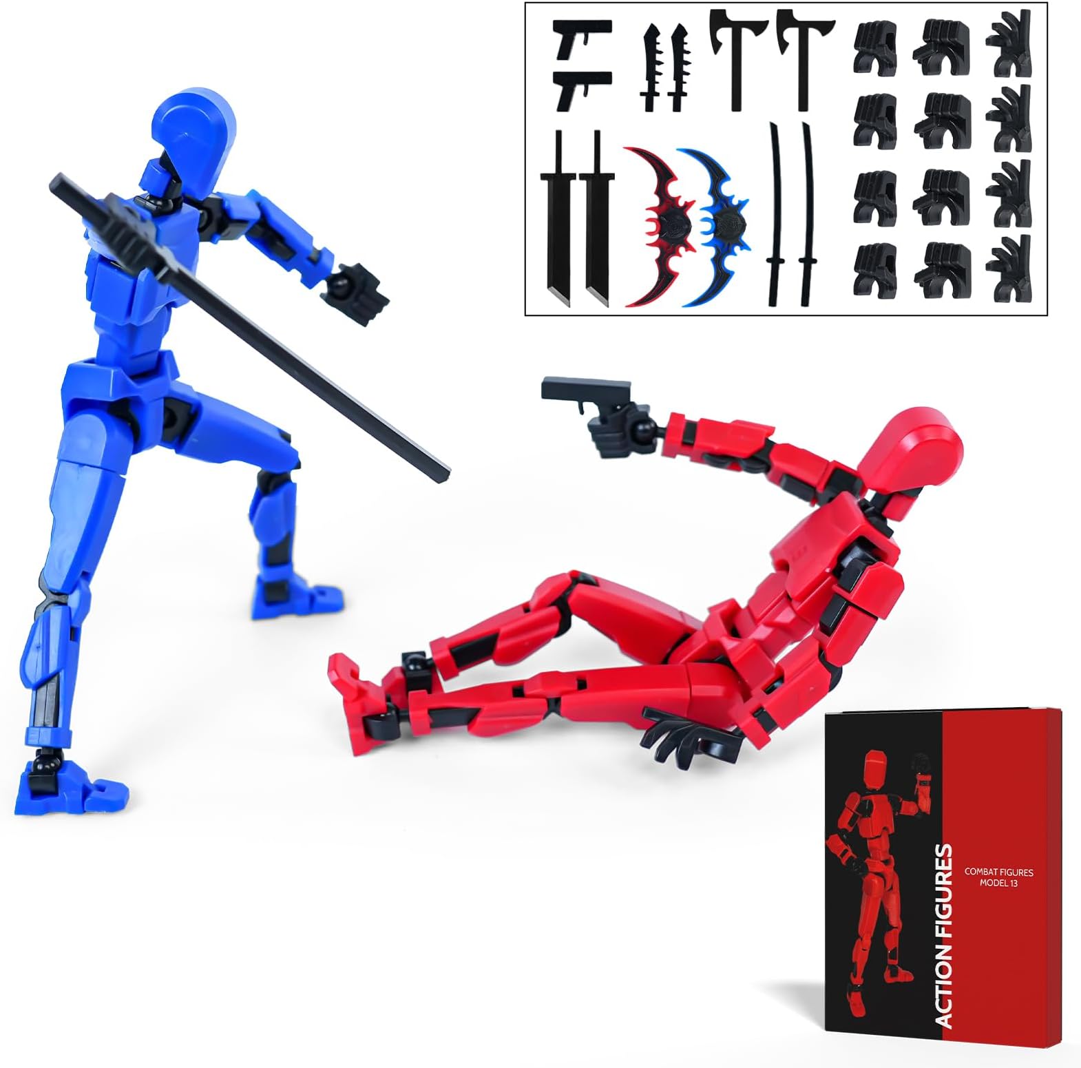 Action Figure Set, Model 13 Action Figure Multi-Jointed Movable,Gift Box Packaging, a Great for Loved Ones and Friends. (Red + Blue)