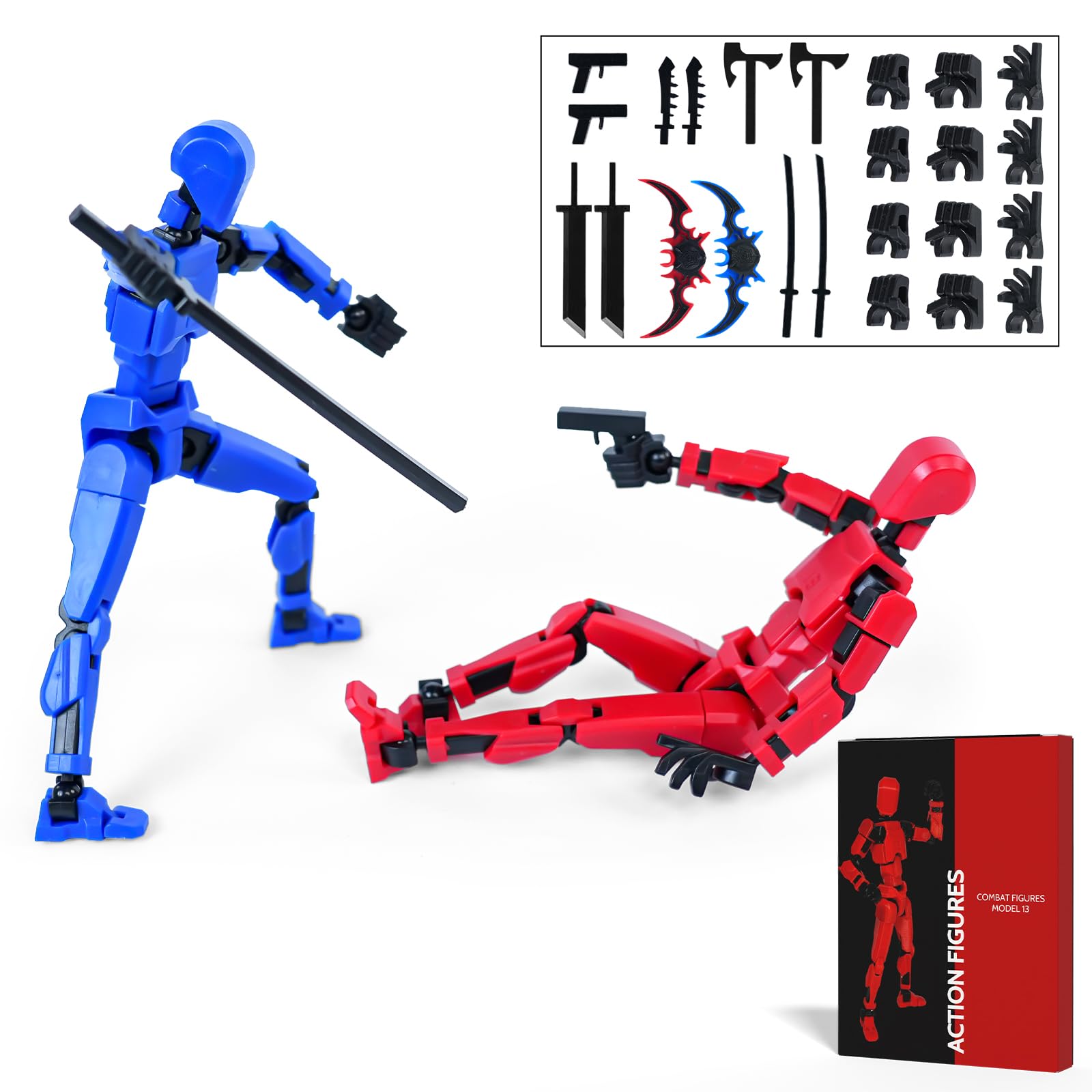 Rolling Art Action Figure Set, Model 13 Action Figure Multi-Jointed Movable,Gift Box Packaging, a Great for Loved Ones and Friends (Blue + Red)