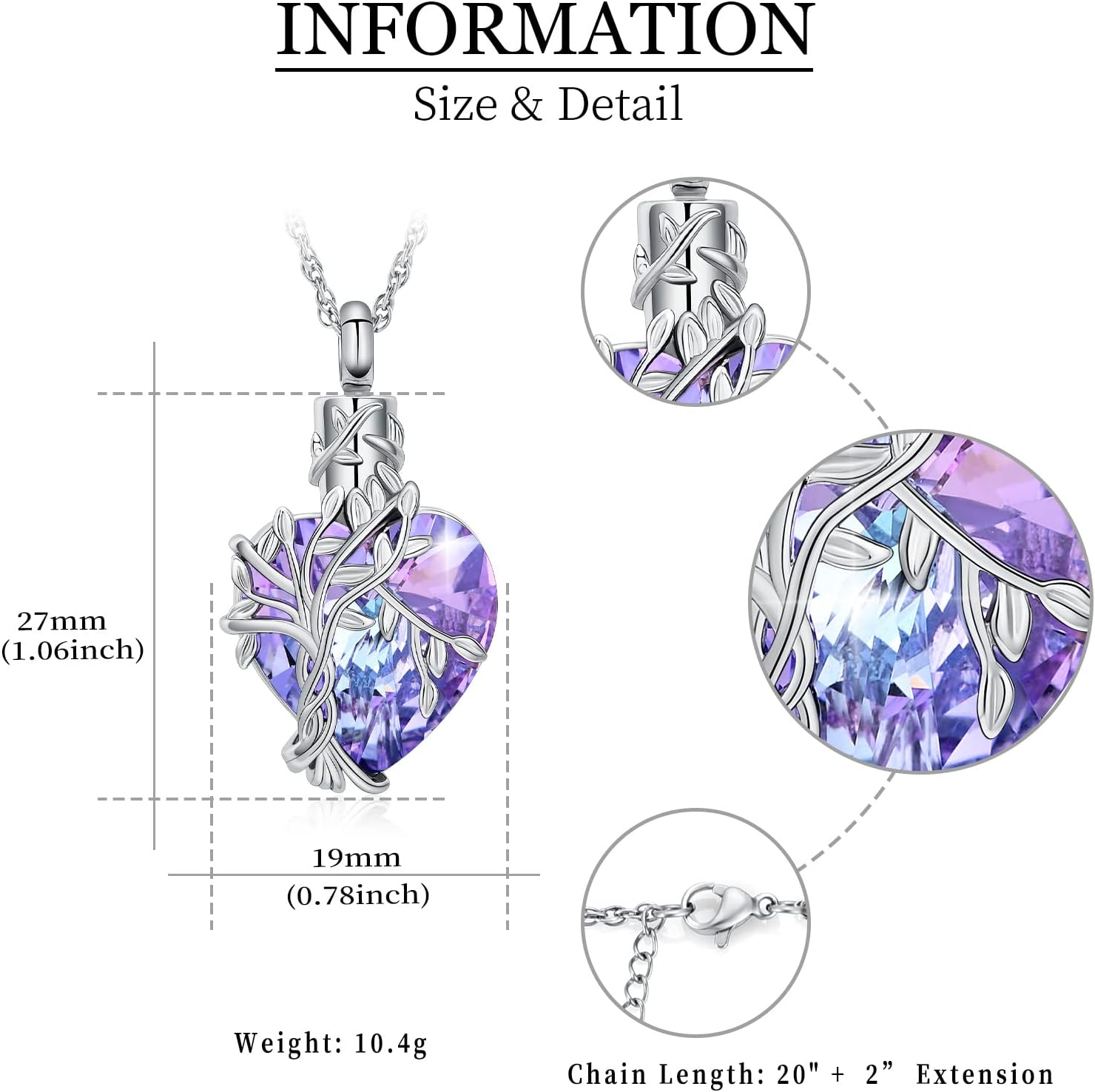 shajwo Tree of Life Cremation Heart Urn Ashes Necklace for Women Men Cremation Crystals Ash Pendant Loved One Memorial Jewelry - Image 6