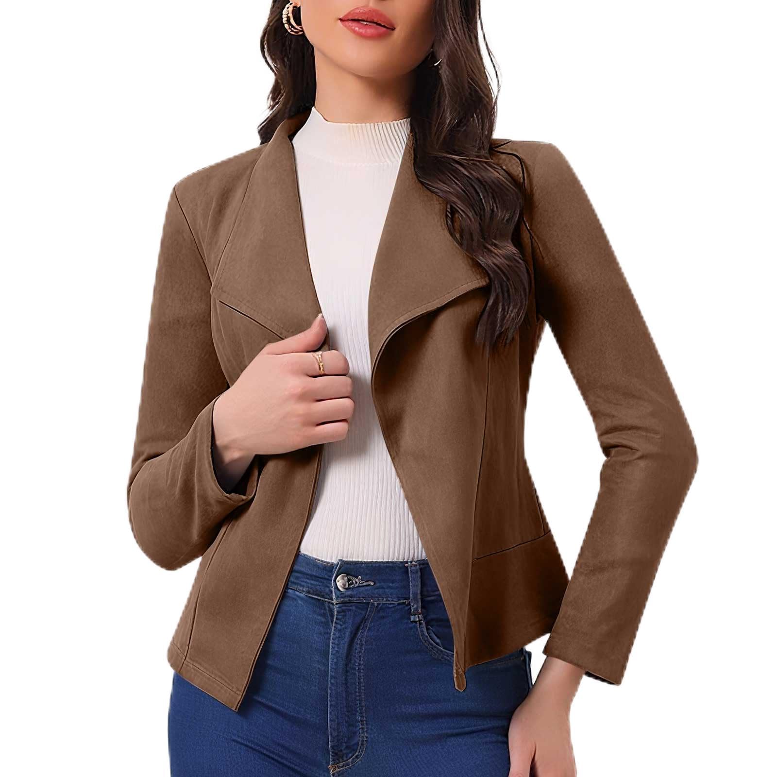 Faux Suede Blazer Jacket Womens Business Lapel Collar Open Front Cardigan Long Sleeve Jacket Work Office Coats