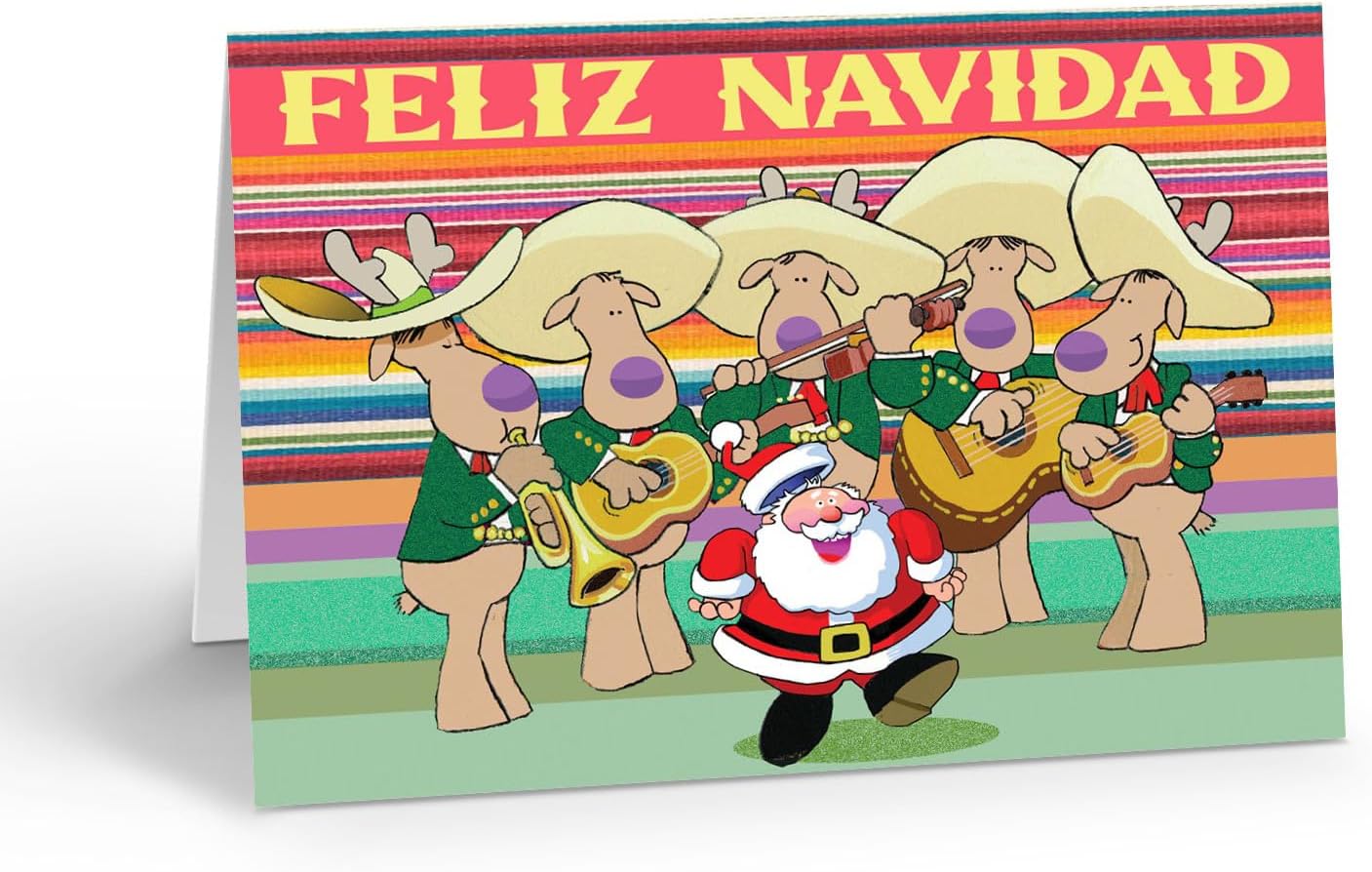 Stonehouse Collection Mexican Christmas Cards, Personalized Santa with Mariachis Holiday Card, Set of 12 Custom Cards with Envelopes, Made in USA, (Personalization)