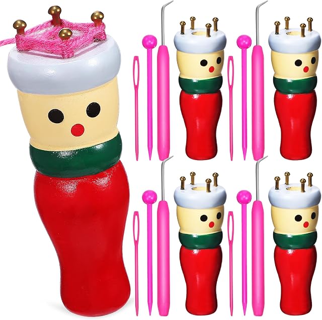 VILLCASE French Knitter Tool, Knitting Dolls French Knitter Knitting Spool Wood Yarn Knitting Doll Wooden Knitting Tools with Needle for DIY Knitting Crafts 4Pcs Random Color
