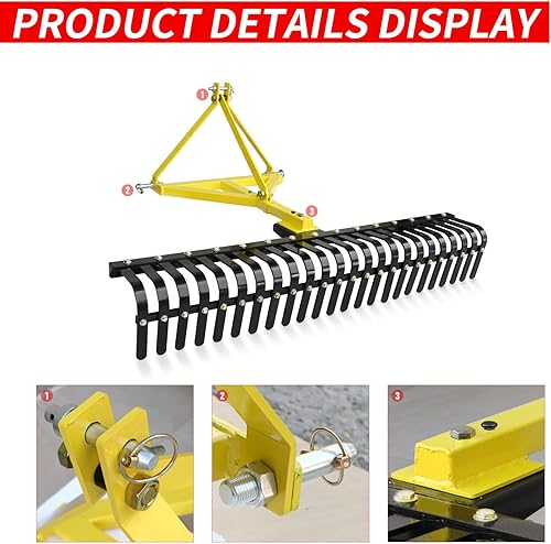 Miniatura 4 de AIWARGOD Rastrillo de paisaje de 5 pies con rotación de 270 grados para tractores compactos categoría 1 enganche rápido de 3 puntos para remolque