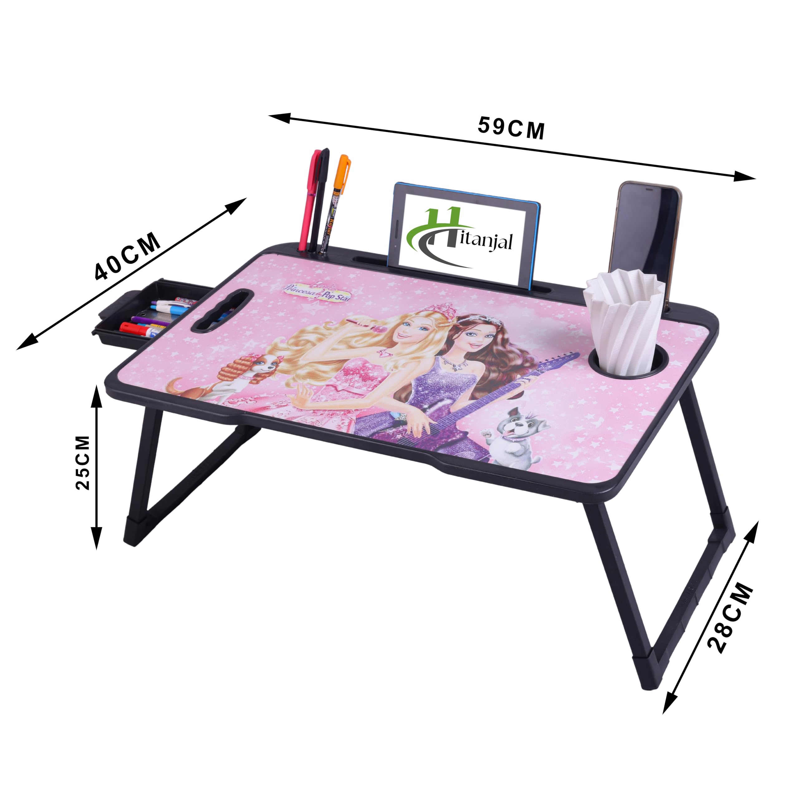 Hitanjal Foldable Wooden Mini Laptop Table for Bed, Study Table with Drawer, Mobile Holder (BARABIS) 1