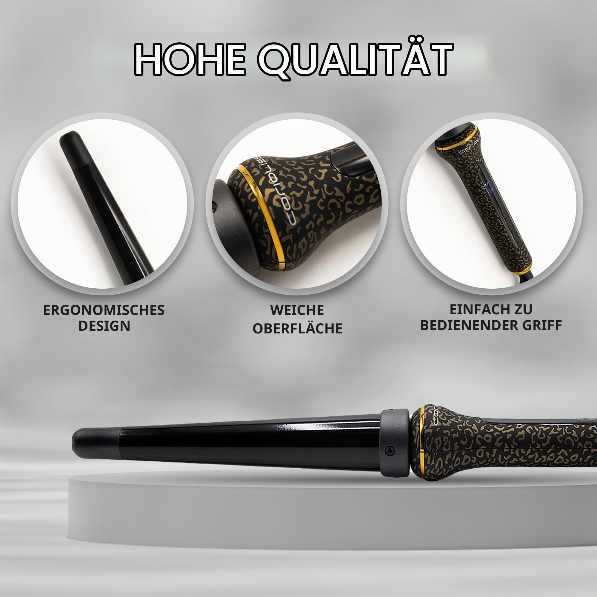 CORIOLISS | Glamour Wand | Lockenstab für Frauen | Haarkräusler für langes und kurzes Haar | Professioneller konischer Keramikstab mit Temperaturkontrolle