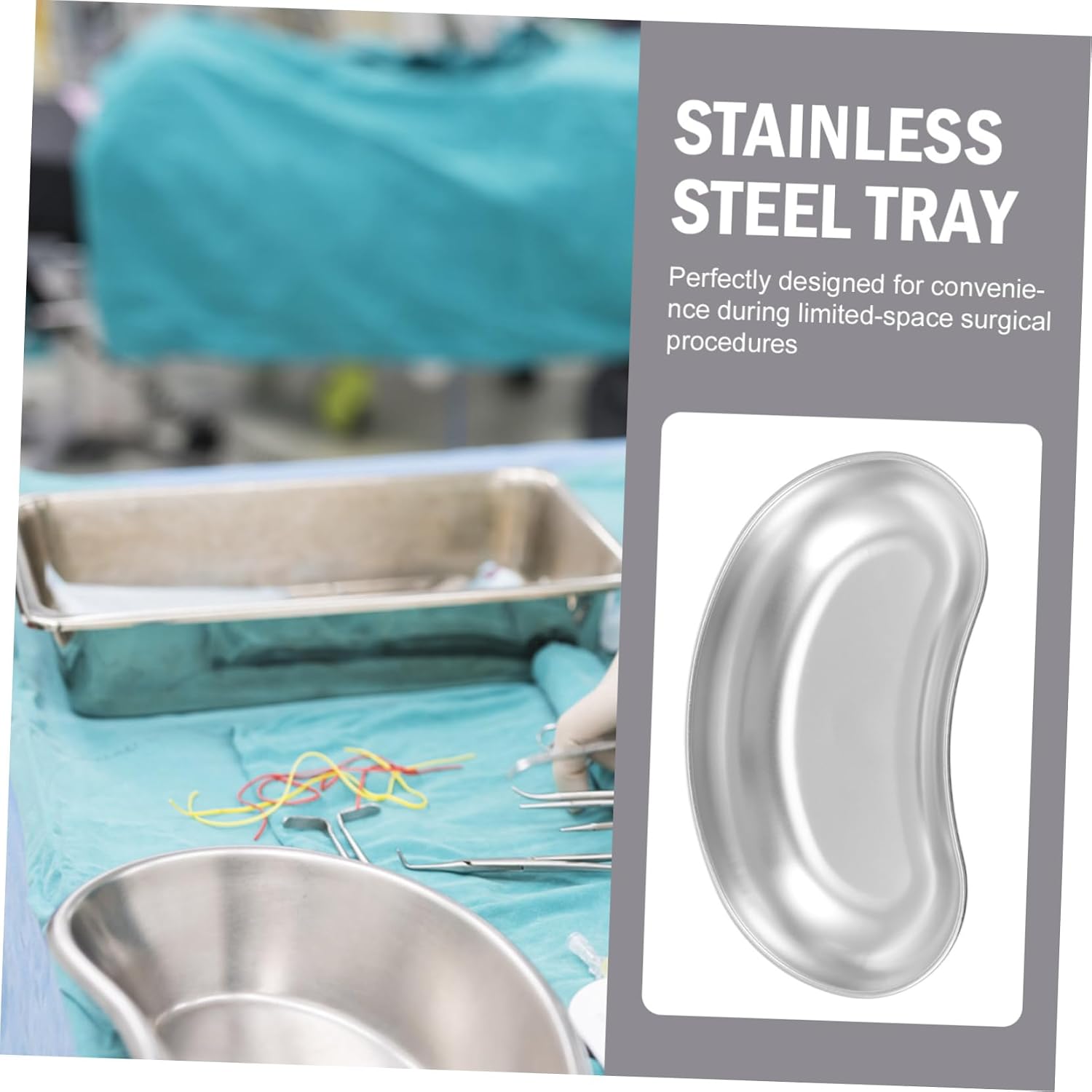 KICHOUSE Stainless Steel Curved Plate Kidney Shape Storage Plate Utility Tray Dental Tray