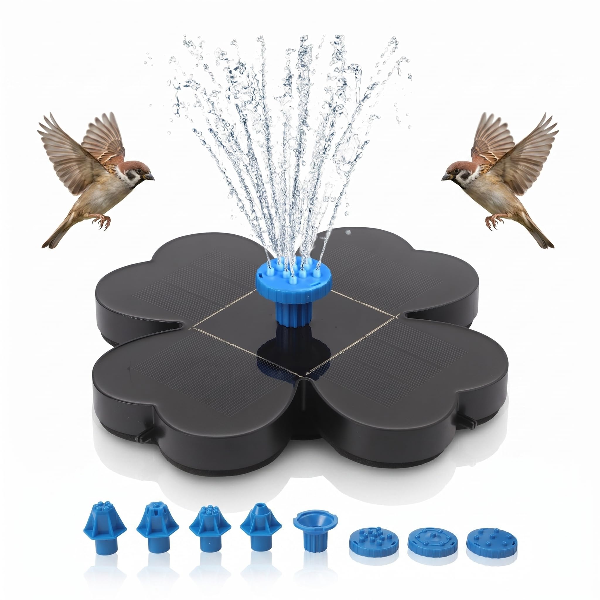 Solar Fountain Pump 3.5W Solar Fountain for Bird Bath with 8 Nozzles, Solar Powered Water Feature Floating Solar Power Fountain for Small Pond, Garden and Lawn