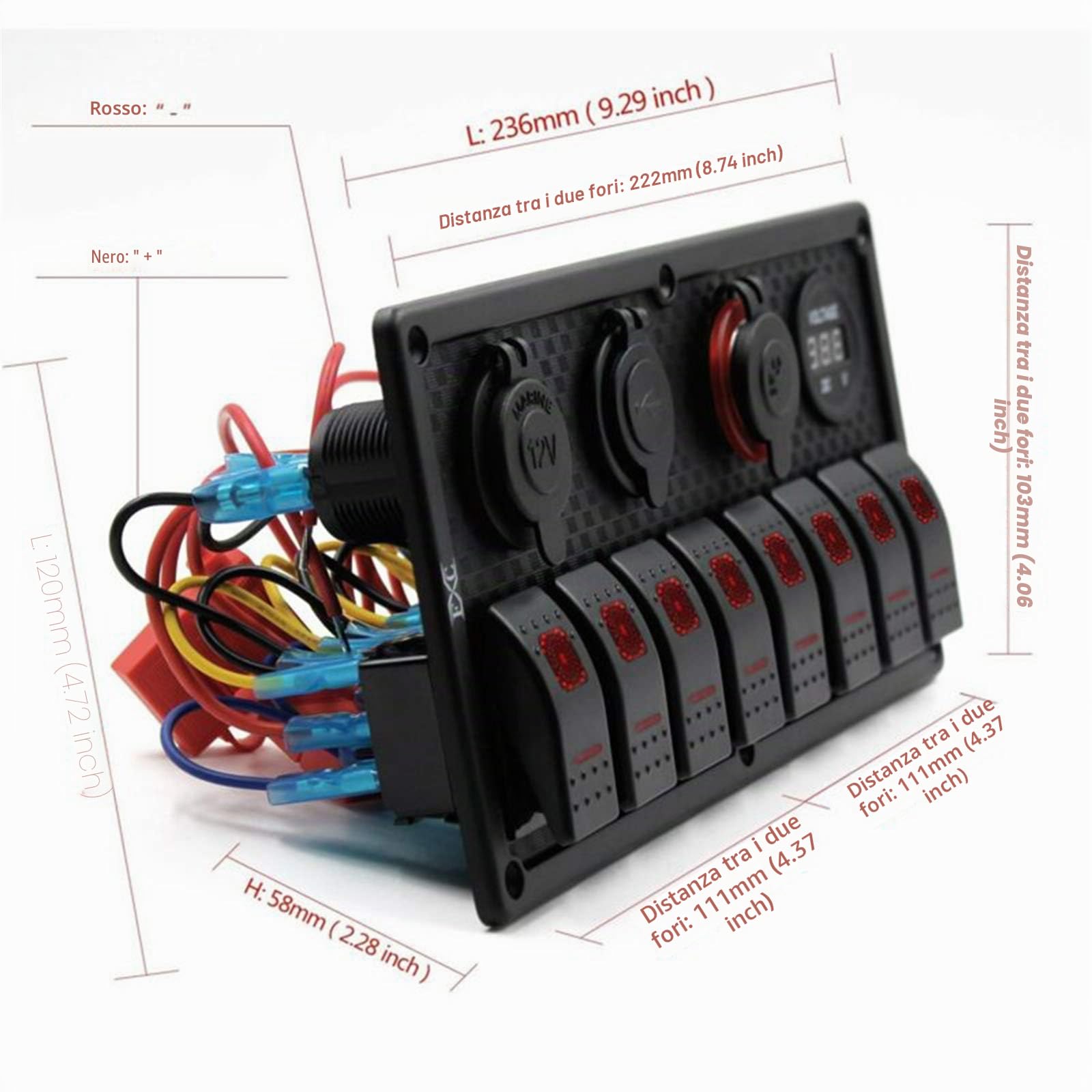 KAOLALI Pannello di Interruttori Basculanti, Pannello Interruttori con 8 interruttori Presa Accendisigari 12V / 24V per Auto Barca e Marina