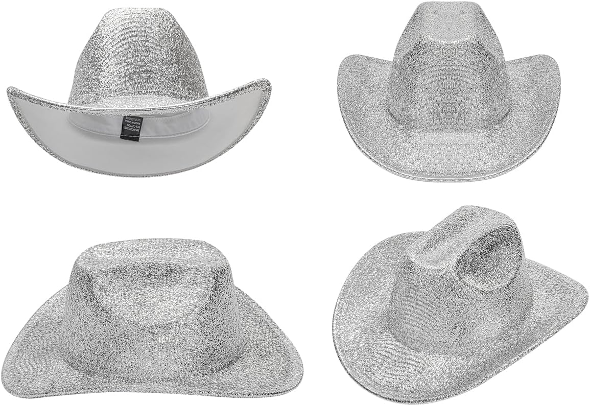 Silver Space Cowboy Hat - Sparkly Glitter Holographic Cowgirl Hat Rave Hat for Bachlorette Party Halloween(M) - Image 5