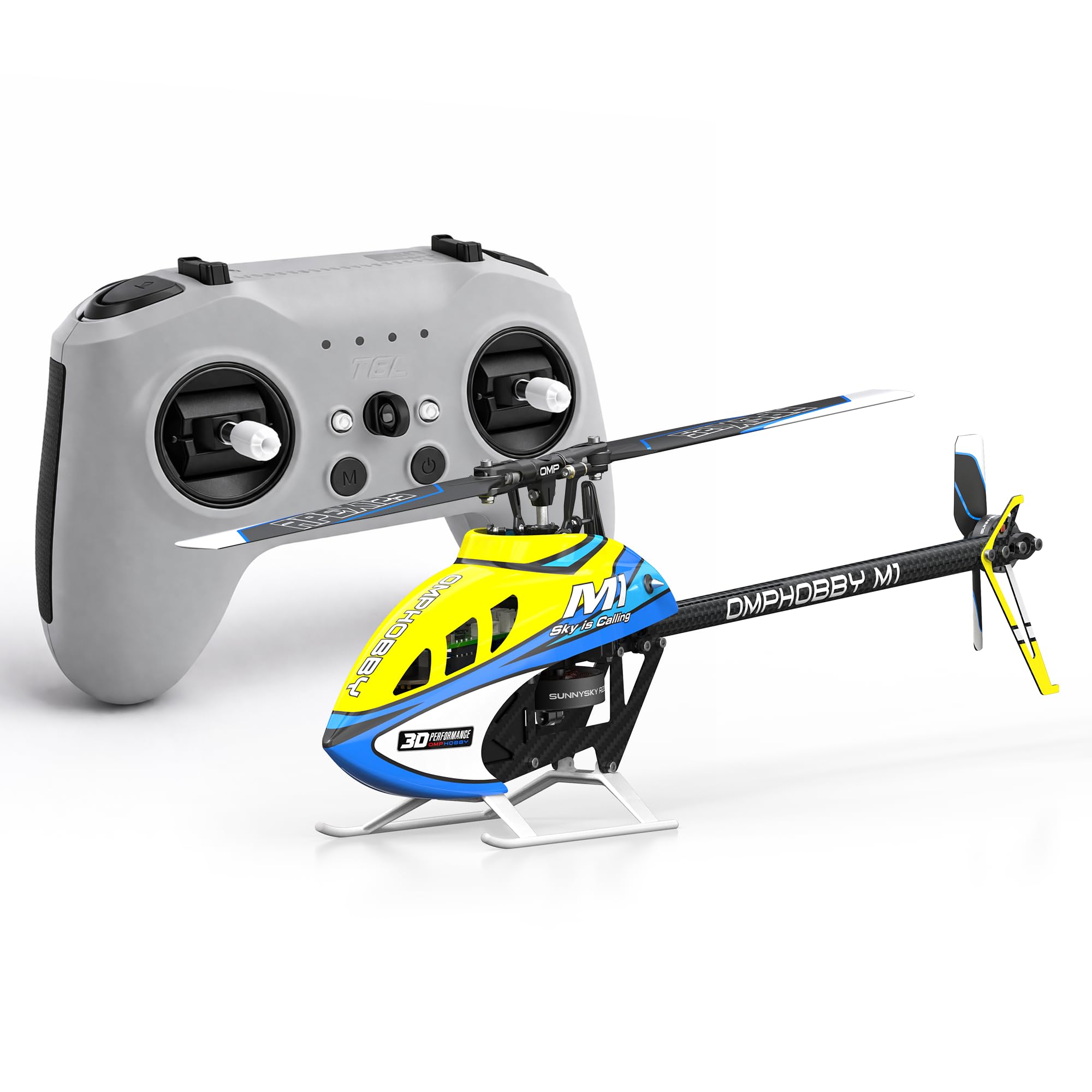OMPHOBBY M1 V3 PRO 100 Klasse Mini 3D RC Hubschrauber Flugbereit, 6-Kanal Direktantrieb mit integriertem ELRS-Empfänger & OFS3+ Flugsteuerung, Micro Helikopter mit RadioMaster T8L Sender RTF Gelb